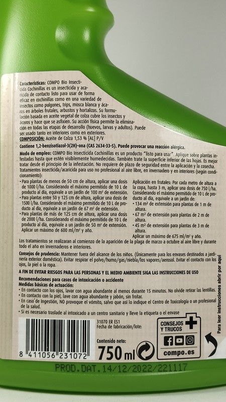 COMPO BIO Insecticida Cochinillas 750ml
